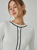 CHICMY- Contrast Trim Long Sleeve Cardigan