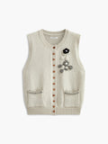 Chicmy-Winter Outfits Christmas Thanksgiving Gift New Year's Eve Outfits Streetwear Fashion Floral Embroiled Pockets Knit Vest