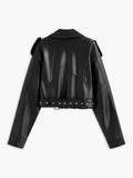 Chicmy-Autumn Jackets Outwear Zipper Belted Faux Leather Jacket