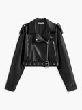 Chicmy-Autumn Jackets Outwear Zipper Belted Faux Leather Jacket