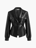 Chicmy-Winter Outfits Christmas Thanksgiving Gift New Year's Eve Outfits Streetwear Fashion Split Belted Faux Leather Jacket