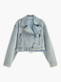 Chicmy-Asymmetrical Zipper Belted Denim Jacket