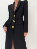 Chicmy-Tweed Button Slit Wool Long Coat