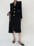 Chicmy-Tweed Button Slit Wool Long Coat