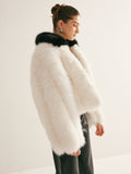 Chicmy-Contrast Collar Faux Fur Coat