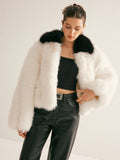 Chicmy-Contrast Collar Faux Fur Coat