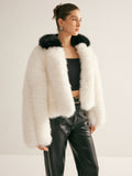 Chicmy-Contrast Collar Faux Fur Coat