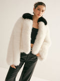 Chicmy-Contrast Collar Faux Fur Coat