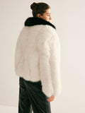 Chicmy-Contrast Collar Faux Fur Coat