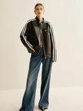 Chicmy-Autumn Jackets Outwear Side Contrast Striped PU Leather Jacket