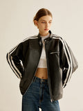 Chicmy-Autumn Jackets Outwear Side Contrast Striped PU Leather Jacket