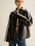 Chicmy-Autumn Jackets Outwear Side Contrast Striped PU Leather Jacket