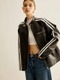 Chicmy-Autumn Jackets Outwear Side Contrast Striped PU Leather Jacket