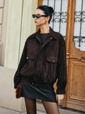 Chicmy-Autumn Jackets Outwear Plain Suede Zipper Jacket