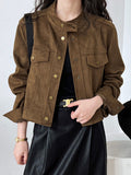 Chicmy-Winter Outfits Christmas Thanksgiving Gift New Year's Eve Outfits Streetwear Fashion Suede Button Short Jacket