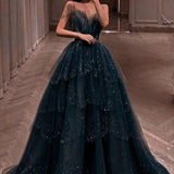 Chicmy-Cyber Monday Christmas party outfits Elegant Ball Gown Straps Long Tulle Blue Prom Dress B492