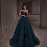 Chicmy-Cyber Monday Christmas party outfits Elegant Ball Gown Straps Long Tulle Blue Prom Dress B492