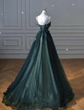 Chicmy-Cyber Monday Christmas party outfits Elegant A line Dark Green Tulle Long Prom Dress B498