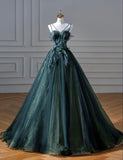 Chicmy-Cyber Monday Christmas party outfits Elegant A line Dark Green Tulle Long Prom Dress B498