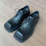 Chicmy- Black Square Toe Leather Shoes