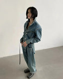 Chicmy- Blue Long-sleeved Denim Jumpsuit