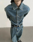 Chicmy- Blue Long-sleeved Denim Jumpsuit