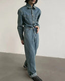 Chicmy- Blue Long-sleeved Denim Jumpsuit