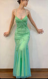 Chicmy-Thanksgiving Cyber Monday Christmas Vintage Mermaid Spaghetti Straps 90s Green Prom Dresses Evening Gowns With Beads C3032