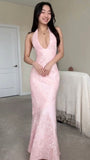 Chicmy-Thanksgiving Cyber Monday Christmas Vintage Mermaid V Neckline 90s Pink Lace Prom Dresses Evening Gowns C3034