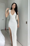 Chicmy-Thanksgiving Cyber Monday Christmas Gorgeous Sheath V Neckline White Long Prom Dresses Evening Dress C3036