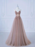 Chicmy-Cyber Monday Christmas party outfits Elegant A-Line Spaghetti Straps Tulle Long Prom Dress Evening Dress C3226