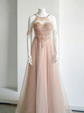 Chicmy-Cyber Monday Christmas party outfits Elegant A-Line Jewel Neckline Tulle Long Prom Dress Evening Dress C3227