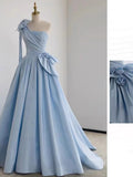 Chicmy-Cyber Monday Christmas party outfits Elegant Ball Gown One Shoulder Light Sky Blue Satin Flowers Long Prom Dress Evening Dress C3232