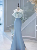 Chicmy-Cyber Monday Christmas party outfits Elegant Mermaid One Shoulder Light Sky Blue Satin Bow Long Prom Dress Evening Dress C3235