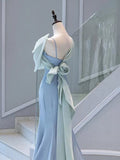 Chicmy-Cyber Monday Christmas party outfits Elegant Mermaid One Shoulder Light Sky Blue Satin Bow Long Prom Dress Evening Dress C3235