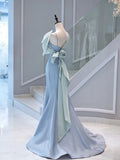 Chicmy-Cyber Monday Christmas party outfits Elegant Mermaid One Shoulder Light Sky Blue Satin Bow Long Prom Dress Evening Dress C3235