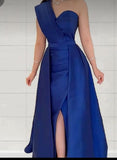 Chicmy-Cyber Monday Christmas party outfits Classy A line One Shoulder Royal Blue Satin Long Party Dress Prom Dresses Evening Dress C3319