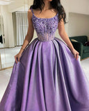 Chicmy-Cyber Monday Christmas party outfits Classy A Line Spaghetti Straps Lilac Satin Long Party Dress Prom Dresses Evening Dress C3328