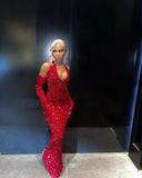 Chicmy-Cyber Monday Christmas party outfits Sexy Mermaid Halter Red Sequin Long Prom Dress With Gloves C949