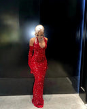 Chicmy-Cyber Monday Christmas party outfits Sexy Mermaid Halter Red Sequin Long Prom Dress With Gloves C949