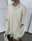 Chicmy- Cable Knit Distressed Sweater