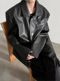 Chicmy- Classic Button Closure Leather Jacket