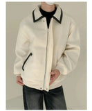 ChicMy-Fall Outfits -Autumn/Winter Coat Jacket INS Style Street Fashion Contrast Color PU Leather Collar Wool Jacket