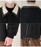 ChicMy-Fall Outfits -Autumn/Winter Coat Jacket INS Style Street Fashion Contrast Color PU Leather Collar Wool Jacket