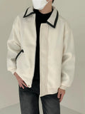 ChicMy-Fall Outfits -Autumn/Winter Coat Jacket INS Style Street Fashion Contrast Color PU Leather Collar Wool Jacket