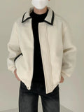 ChicMy-Fall Outfits -Autumn/Winter Coat Jacket INS Style Street Fashion Contrast Color PU Leather Collar Wool Jacket