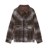 ChicMy-Fall Outfits -Autumn/Winter Coat Jacket INS Style Street Fashion Dark Coffee Plaid Woolen Velvet Jacket