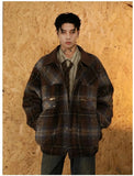 ChicMy-Fall Outfits -Autumn/Winter Coat Jacket INS Style Street Fashion Dark Coffee Plaid Woolen Velvet Jacket