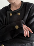 Chicmy- Double-breasted Woolen Crew Neck Jacket