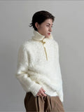 Chicmy- Faux Fur Button-Up Knitwear Sweater